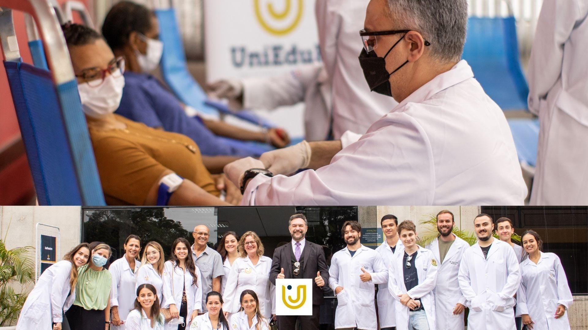 A imagem mostra momentos da Campanha de Doação de Sangue do Grupo UniEduK