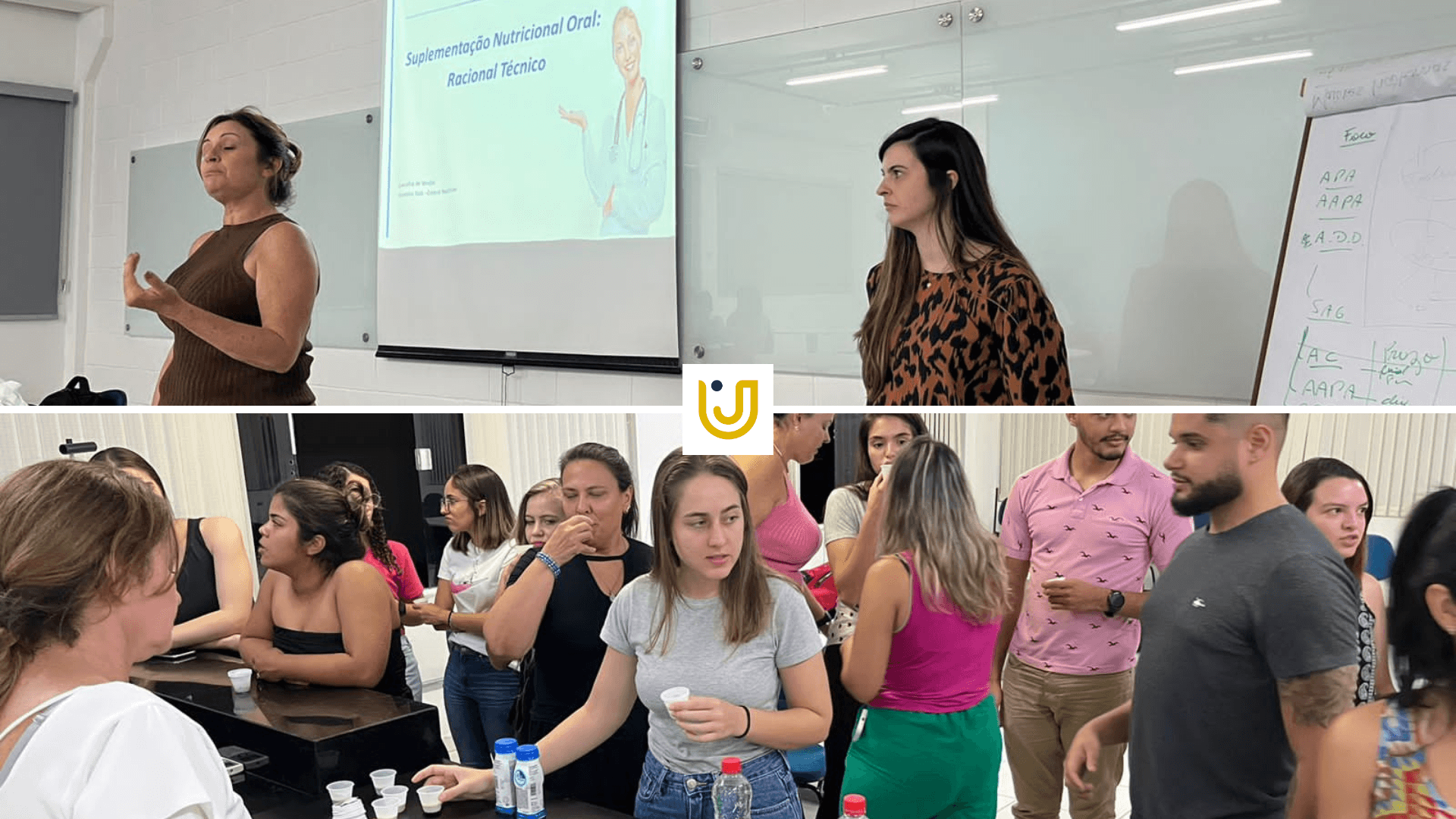 A imagem mostra momentos da palestra sobre Suplementação oral